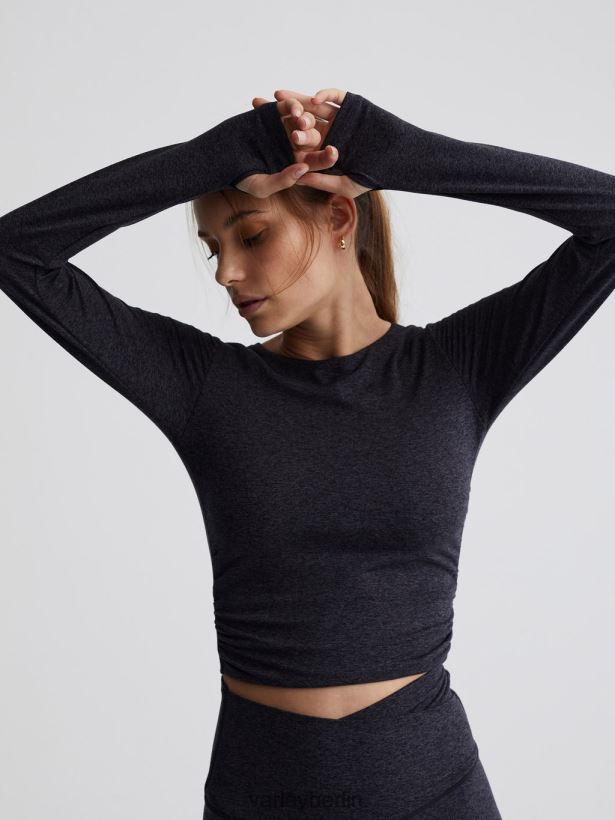 Varley Immer warmes, kurz geschnittenes Sloan-T-Shirt Frauen B2X2PN222 schwarzer Mergel Bekleidung