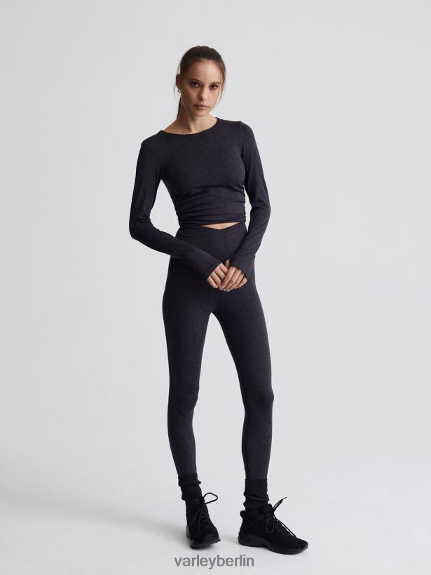 Varley Immer warmes, kurz geschnittenes Sloan-T-Shirt Frauen B2X2PN222 schwarzer Mergel Bekleidung