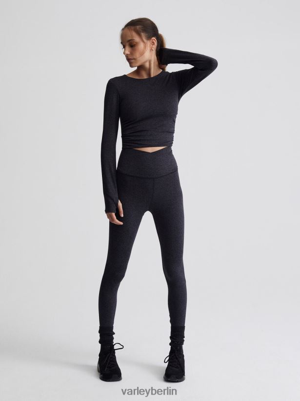 Varley Immer warmes, kurz geschnittenes Sloan-T-Shirt Frauen B2X2PN222 schwarzer Mergel Bekleidung