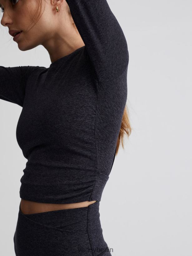 Varley Immer warmes, kurz geschnittenes Sloan-T-Shirt Frauen B2X2PN222 schwarzer Mergel Bekleidung