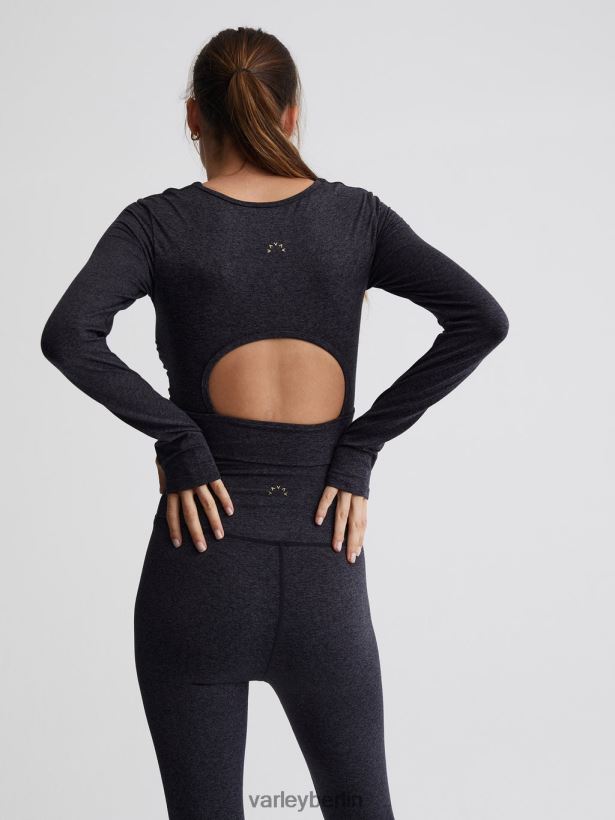 Varley Immer warmes, kurz geschnittenes Sloan-T-Shirt Frauen B2X2PN222 schwarzer Mergel Bekleidung