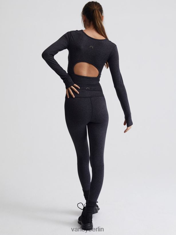 Varley Immer warmes, kurz geschnittenes Sloan-T-Shirt Frauen B2X2PN222 schwarzer Mergel Bekleidung