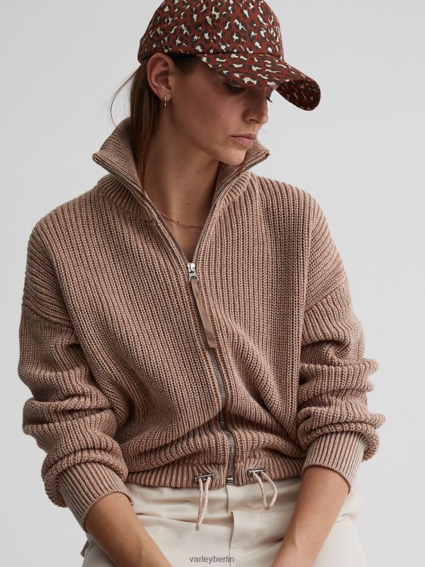 Varley Anderson-Strickjacke mit durchgehendem Reißverschluss Frauen B2X2PN205 Pfifferling/Reiher gesprenkelt gestrickt Bekleidung