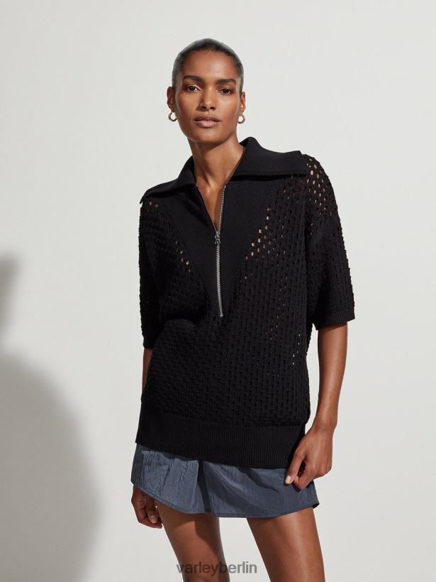 Varley Teagan Boxy-Strick-Polo Frauen B2X2PN70 Schwarz Bekleidung