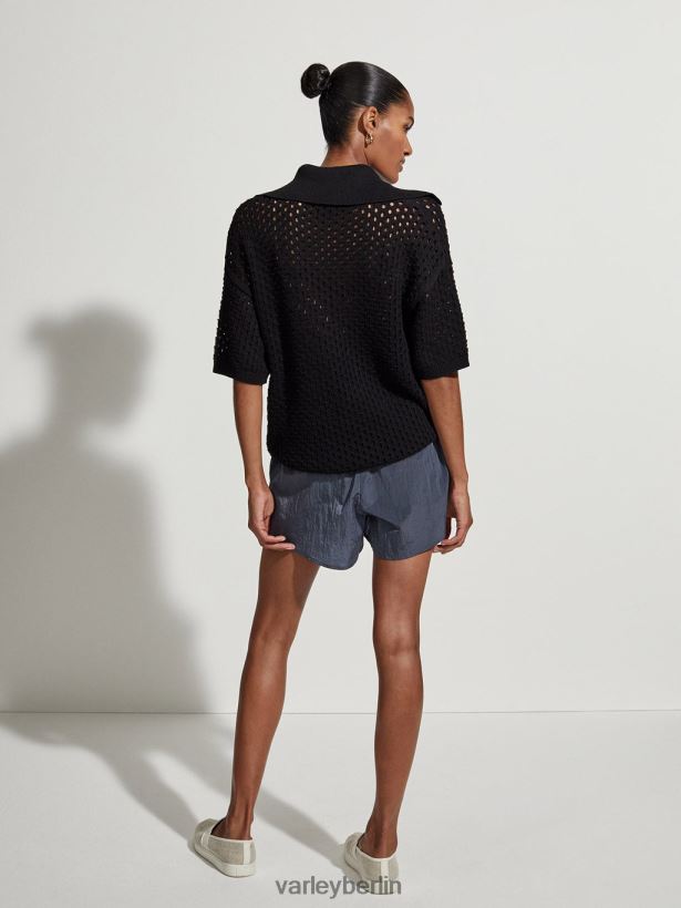 Varley Teagan Boxy-Strick-Polo Frauen B2X2PN70 Schwarz Bekleidung