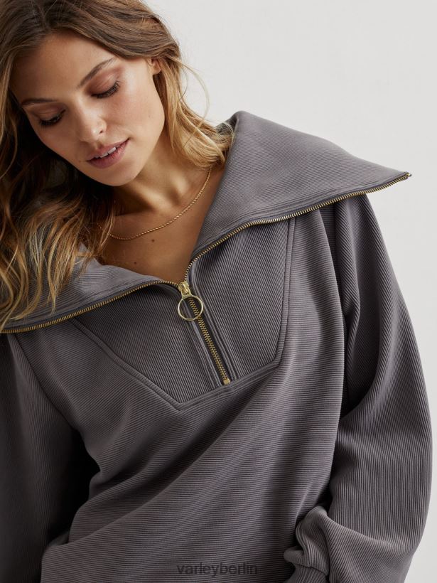 Varley Vine-Pullover mit halbem Reißverschluss Frauen B2X2PN93 tiefe Holzkohle Bekleidung